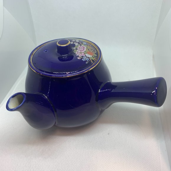 Vintage Japan Saki Cobalt Blue Porcelain Side Handle Tea Pot - Picture 4 of 8